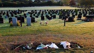 Grave of Sir Jimmy Savile in Woodlands Cemetery, Scarborough, where the headstone was removed overnight at the request of Savile's family. PA