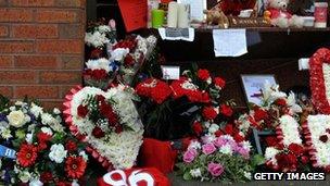 Flowers to the 96 victims of Hillsborough outside Anfield