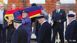 The coffin of Bernard Holden, founder of the Bluebell Railway