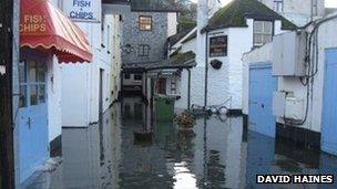 Flooding in Looe. Pic: David Haines