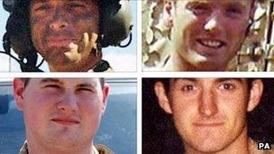 Cpl Stephen Allbutt, Pte Phillip Hewett, Pte Lee Ellis and Lance Cpl Kirk Redpath (clockwise from top left)