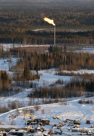 Gas flaring in the Tomsk region of Russia