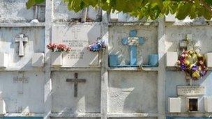 Graves in the cemetery in Acapulco