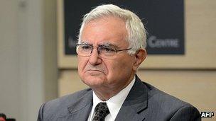 Ex-commissioner John Dalli at news conference in Brussels, 24 Oct 12