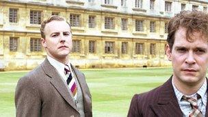 Samuel West, left, as Anthony Blunt, and Tom Hollander, right, as Guy Burgess in the BBC's Cambridge Spies