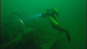 A diver investigates the wreck of the SS Londonier