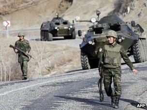 Turkish soldiers on patrol on the Turkey/Iraq border in 2008