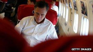 Mitt Romney, en route to Illinois, 29 Oct