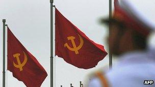 A soldier stands guard in front of late president Ho Chi Minh's mausoleum, 22 October, 2012