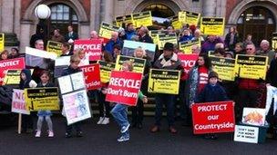 Protesters outside the planning meeting