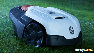 Husqvarna robot lawnmower in the rain