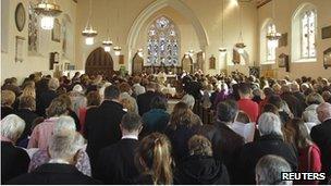 A service for April Jones was held at St Peter's Church in Machynlleth shortly after she went missing