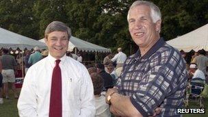 Graham Spanier (left) and Jerry Sandusky file picture