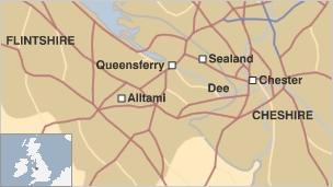 Map showing Flintshire and Cheshire