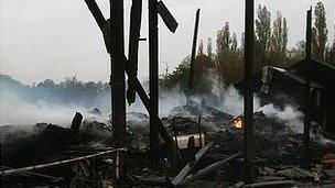 Burnt barn at New Manor Farm