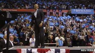 President Barack Obama at a rally in Cincinnati, Ohio (4 Nov 2012)