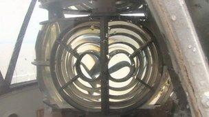 The optic back in place at Blacknore Point lighthouse