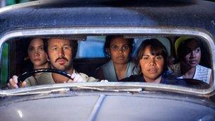 Chris O'Dowd (at wheel) with the other stars of The Sapphires