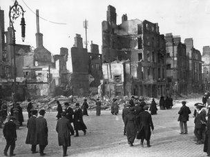 The ruins of Sackville Street (now O'Connell St, Dublin, after the Easter Rising