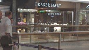 Damaged jewellery shop at Brent Cross