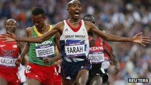 Mo Farah wins the 5000m final at the London 2012 Olympic Games