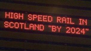 Sign saying 'High speed rail link in Scotland by 2024