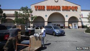 Customers loading up their vehicle after shopping at a Home Depot branch