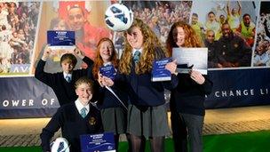 The winning PL challenge team from St Michael's RC school in Billingham, representing Football League team Middlesbrough FC