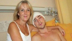 Rob Hughes with his mother Maggie when he was recovering from the attack in hospital