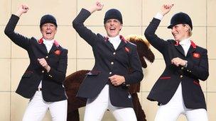 3 Day Eventing team: Zara Phillips, Nicola Wilson and Tina Cook dancing the Gangnam Style