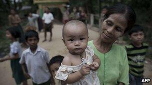 Residents at a slum in Burma, 14 November 2012