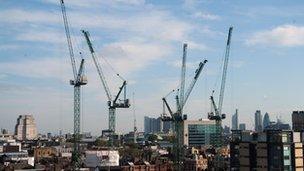 Cranes and the London skyline