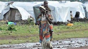 A mother and child in the Kanyaruchinya camp for internally displaced people near the Congolese city of Goma