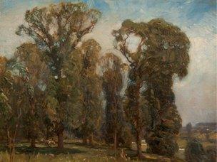 Landscape with Sheep, Dedham by Sir Alfred Munnings