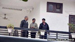 Income Tax officials during a raid at the residence of liquor baron and businessman Ponty Chadha in Moradabad