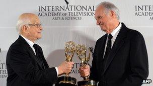 Norman Lear and Alan Alda at the International Emmy Awards in New York