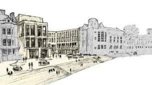 Artist impression of York's historic Guildhall and riverside complex