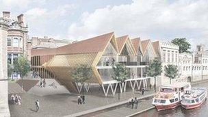 Artist impression of York's historic Guildhall and riverside complex