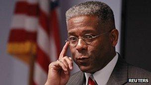 Allen West listens to a question at a campaign stop with guests at SCORE South Palm Beach 18 October 2012