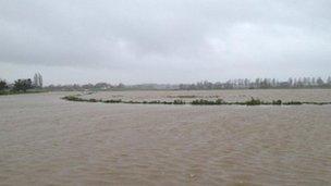 The River Parrett flooded on Aller Moor