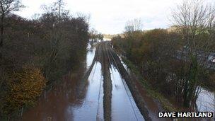 Flooded rail tracks near Cullompton. Pic: Dave Hartland