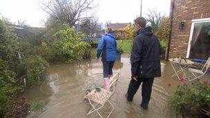 Flooding outside a home in Haresfield, Gloucestershire