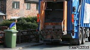 Bins being collected from a street in Cheshire