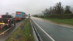 The A55 is flooded between Bangor and Abergwyngregyn