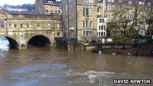 High water levels on the River Avon in Bath