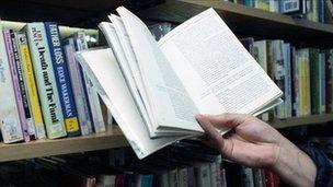 A book being read in a library