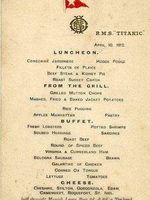 First class Titanic lunch menu