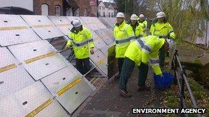 Temporary flood barriers in Bewdley