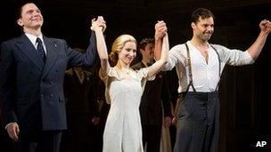 Michael Cerveris, Elena Roger and Ricky Martin at the Evita first night in March