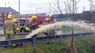 Fire crews pumped water away from homes in Ruthin